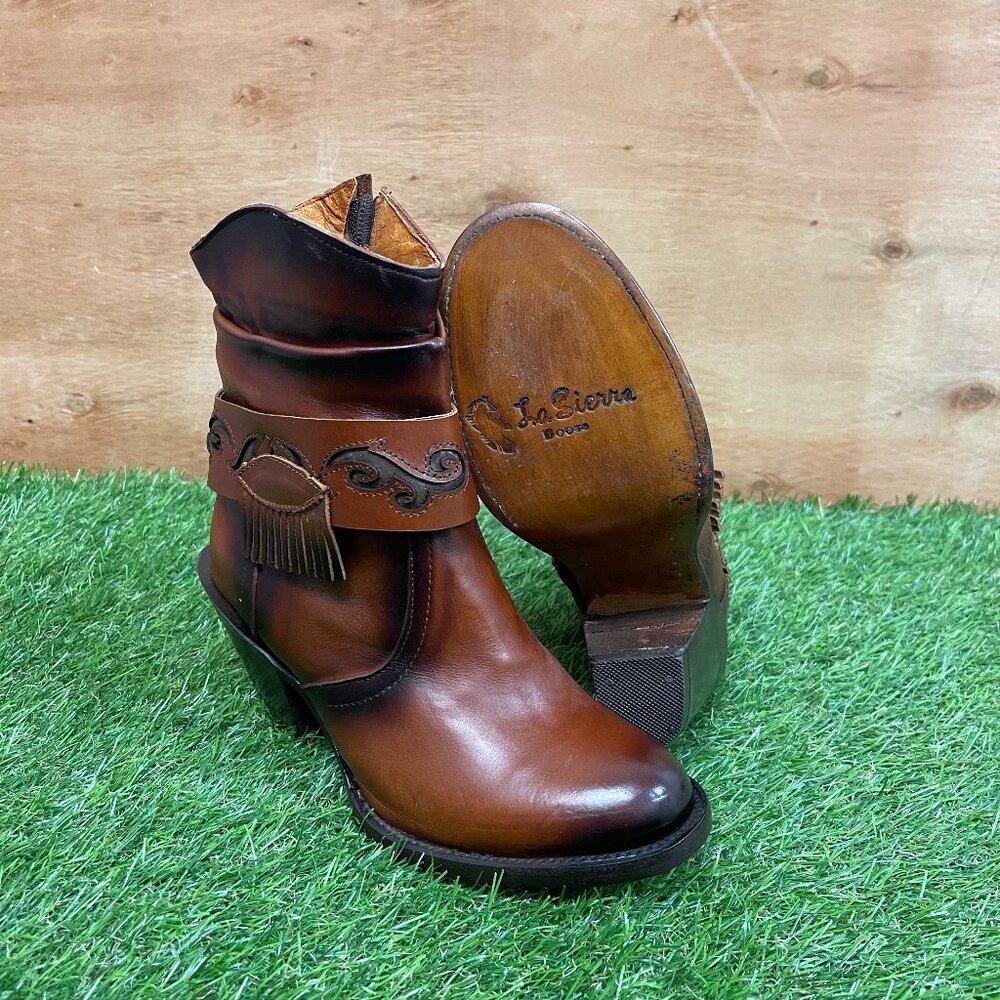 Woman's Western Cowgirl Rodeo Genuine Leather Brown Ankle Zipper Boots